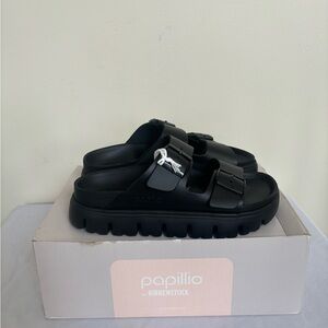 Birkenstock Arizona Flex Platform Black Leather Papillio Sz 7 Womens sandals new